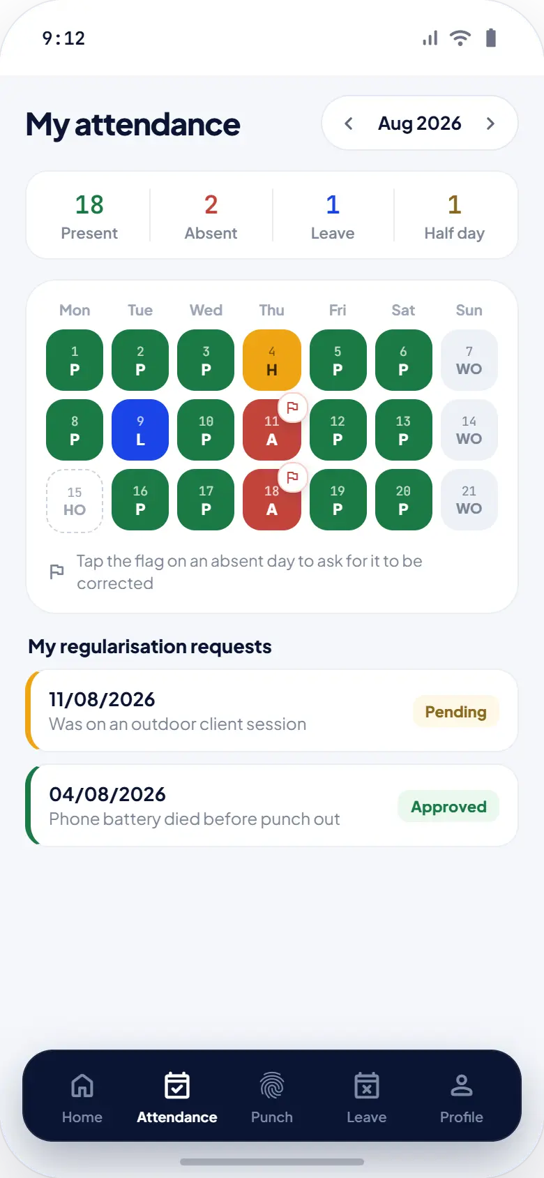 A month of attendance at a glance