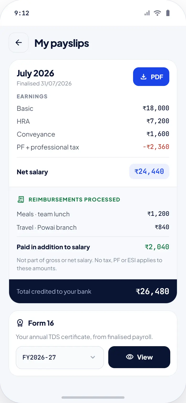 A payslip, every earning and deduction